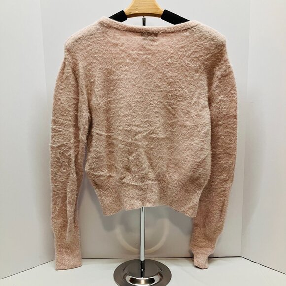 Bebe Womens Sepia Rose Pink Fuzzy Cropped Sweater Size L - Picture 2 of 6